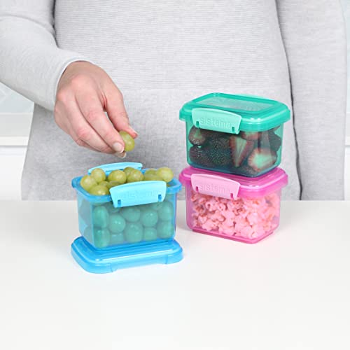 Sistema 3-Piece Food Storage Containers with Lids for Lunch, Meal Prep, and Leftovers, Dishwasher Safe, 1.6-Cup, Blue/Green/Pink - size: 12.8oz