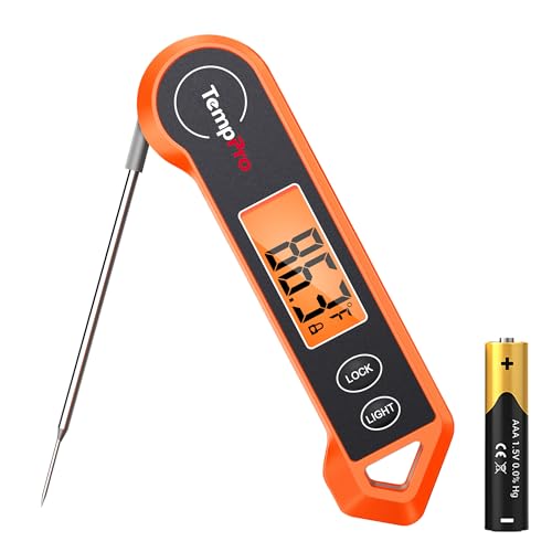 TempPro TP19H Digital Meat Thermometer for Cooking, 1 Sec Instant Read Food Thermometer with Motion-Sensing Wake for BBQ Grill Oil Fry Candy for Fathers Day Gift for Dad Men (Previously ThermoPro) - color: Bright-orange