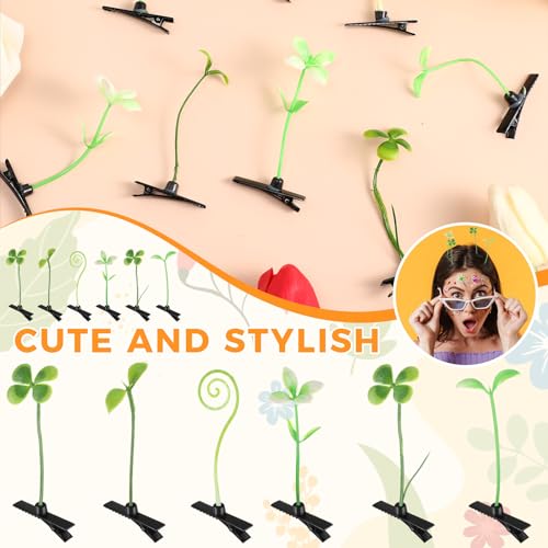 30 Pcs Bean Sprout Hair Clips Rave Mixed Style Plant Hairpins Hair Accessories for Party Irish(Greenery) - style: Greenery