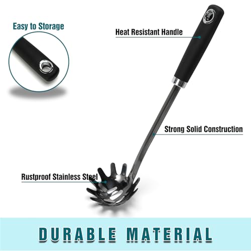 Black Stainless Steel Pasta Spoon, Spaghetti Server with Teeth, Metal Pasta Fork for Noodles, Linguine, Fettuccine and Macaroni, Dishwasher Safe - color: Z-Black Spaghetti
