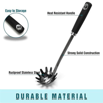 Black Stainless Steel Pasta Spoon, Spaghetti Server with Teeth, Metal Pasta Fork for Noodles, Linguine, Fettuccine and Macaroni, Dishwasher Safe - color: Z-Black Spaghetti