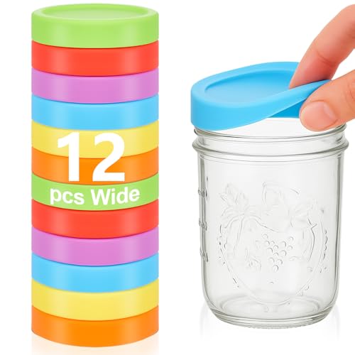 Teenyyou 12 Pcs Silicone Wide Mouth Lids Mason Jar Lids Thickened Leak Proof Lid for 86 mm All Wide Mouth Mason Jars, Reusable Large Canning Jar Caps(Classic) - color: Classic, size: 86 mm