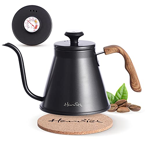 Harriet Gooseneck Kettle with Thermometer for Pour Over Coffee and Tea, 37 fl oz, Stainless Steel, Durable 3-Layer Base, Ideal Spout for Precision Pouring, Compatible with all Stove Tops, Black - color: Black