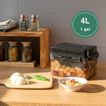 SMART Automatic Press Plate Food Storage Container for Kimchi Sauerkraut Pickle Fermentaion/Airtight Lid Food Storage Container for Preserved Food Bulk Fermentation (4L /1 gal) - size: 4 L