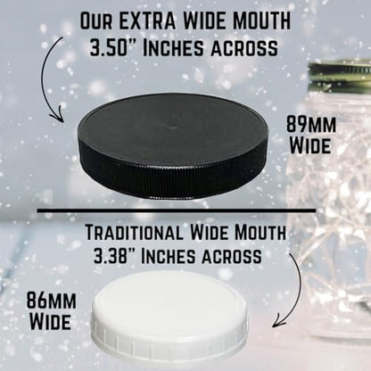 Jarming Collections Mason Jars - 32 Oz Glass Extra Wide Mouth Quart Storage Jars with Lids - BPA Free Plastic Lids - Made in USA (Set of 2) - color: 2 Black Plastic Lids