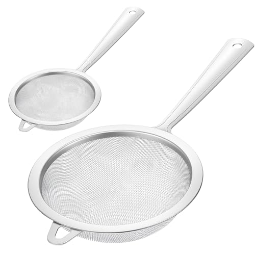 2 Pack Sieve Fine Mesh Stainless Steel, Mesh Strainer with Handle, Fine Meshes Strainers for Cooking Tea Food Strainer, 2 Sizes