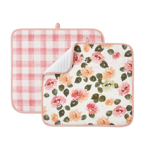 FRESHMINT Printed Dish Drying Mats for Kitchen Counter 2 Pack Absorbent Reversible Drying Mats Microfiber Kitchen Countertop Protector Dishes Drying Pad Extra Large 18"x16" Dish Mat (Floral) - color: Cottage Floral, size: 16''X18''