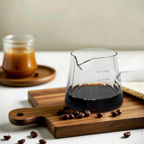 FANTESTICRYAN 6OZ Measuring Cup, Ribbed Borosilicate Glass Espresso Cup, V-Shaped Spout Drain Espresso Double Shots, Coffee Milk Tea Accessories (Clear, Glass Handle) - style: Clear Class