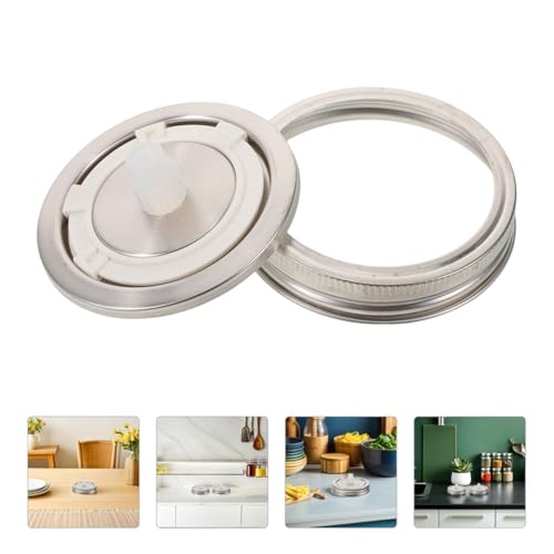 Wide Mouth Mason Jar Fermentation Lids Air Lock Burping Caps for Pickling Stainless Steel Mason Jar Lids Leakproof Seal 2-Pack for Jams and Canning