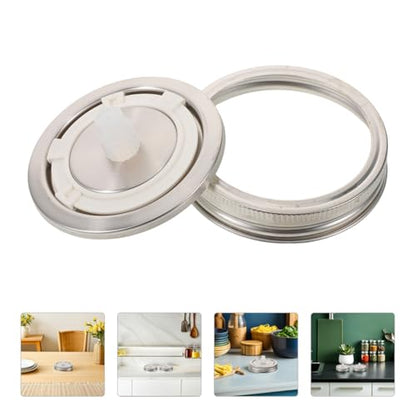 Wide Mouth Mason Jar Fermentation Lids Air Lock Burping Caps for Pickling Stainless Steel Mason Jar Lids Leakproof Seal 2-Pack for Jams and Canning
