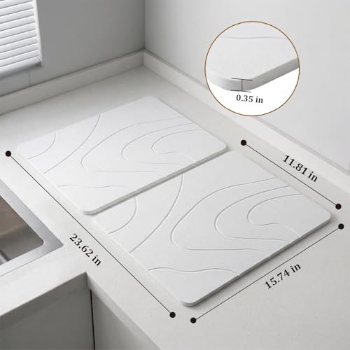 2 Pack Stone Drying Mat for Kitchen Counter,(White, 16''x12'') | Quick Dish Drying Stone Mat Kitchen,Stone Dish Drying Mat,Quick-Dry Absorbent Bath & Countertop Stone Dishes Mats - color: White