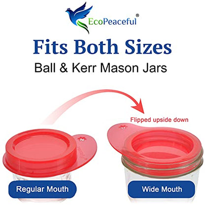 4 Pack Silicone Mason Jar Lids with Utensil Holder – Original EcoWave FlipFit & EcoPeaceful Design – Same Mold & Fit – No Straw Hole + Pull‑Tab