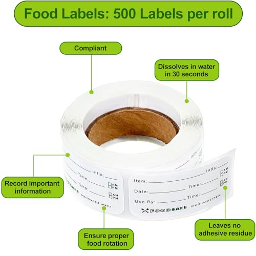 Outus 1500 Pieces Removable Food Labels for Containers 1 x 2 Inch Date Stickers Waterproof Food Storage Freezer Tape Roll Easy Write Clean Oil Resistant for Restaurant Kitchen Home Meal Prep