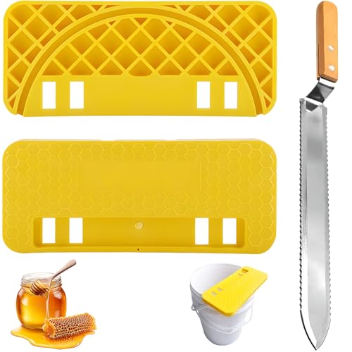 Uncapping Tank Holder- Plastic Honey Bucket Scraper Tool Stainless Steel Serrated Uncapping Knife Set Honey Harvesting Equipment