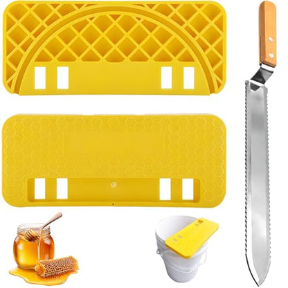 Uncapping Tank Holder- Plastic Honey Bucket Scraper Tool Stainless Steel Serrated Uncapping Knife Set Honey Harvesting Equipment