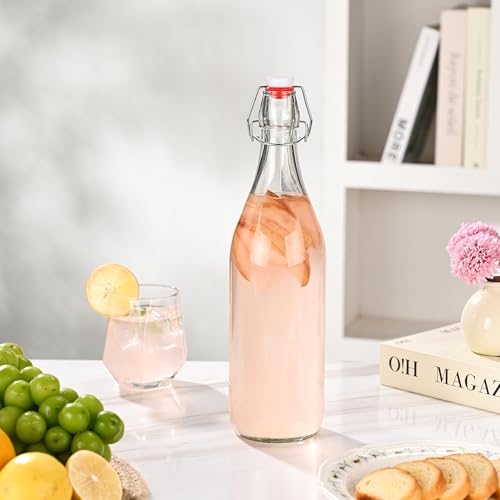 Fox Run Glass Flip Top Bottle, 1 Liter Air Tight Bottle with Flip Top Lid, 12.5" x 3.4"