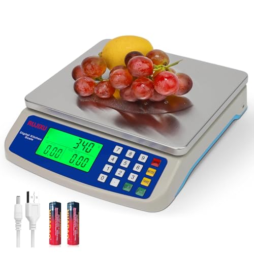 Large Digital Kitchen Scale 30KG Commercial Food Scale 66LB for Baking Bread Meat Stainless Steel Price Computing Scale LCD Display,Prep Counting Scale for Parts and Coins Adapter Included - color: GREY 30KG