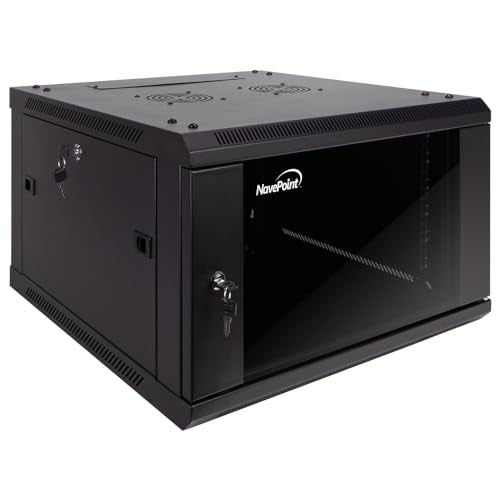 NavePoint 6U Server Cabinet Wall Mount Rack Enclosure Includes 2 Fans, Locking Glass Door, Removable Side Panels – 6U Network Cabinet 23.6” Deep, 19 Inch Server Rack for IT and A/V Equipment - size: 6U - 600mm Depth