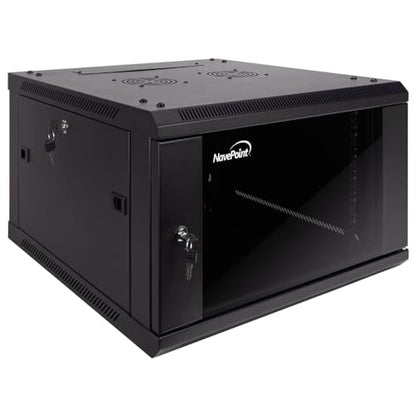 NavePoint 6U Server Cabinet Wall Mount Rack Enclosure Includes 2 Fans, Locking Glass Door, Removable Side Panels – 6U Network Cabinet 23.6” Deep, 19 Inch Server Rack for IT and A/V Equipment - size: 6U - 600mm Depth