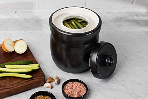 TOMO Fermentation Crock with Weights - Ceramic Sauerkraut Pickling Crock - Stoneware Kombucha Brewing (3L) - size: 3L