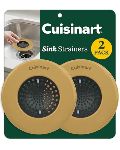 Cuisinart Sink Strainers- 2 Pack Kitchen Sink Drain Strainer & Food Catcher with Enamel-Coated Stainless Steel Rim and Silicone Base, Fits Standard 3.5" Drains, Outer Diameter 4.35", Scratch-Safe - color: Gold