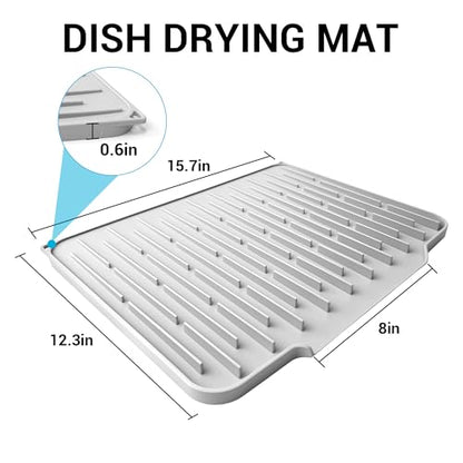 Foldable Silicone Dish Drying Mat for Kitchen Counter & Sink - Quick Dry, Space Saving, Non-Slip Pad for Small Apartments & Coffee Bar Light Grey - color: Light Gray