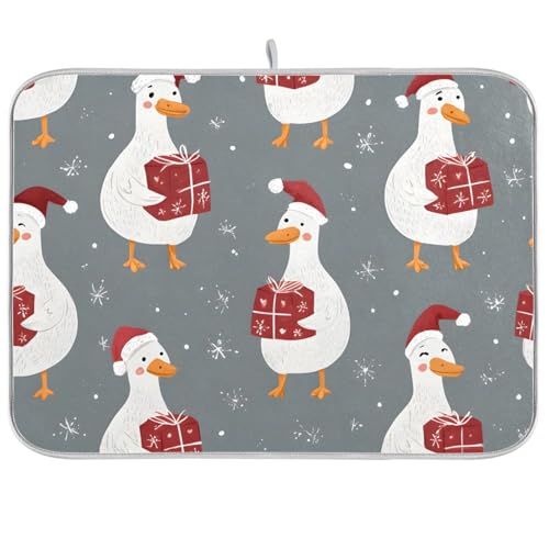 White Geese Wearing Hat Dish Drying Mat Super Absorbent Drying Mat 18x24 inch Large Dish Drying Mats for Kitchen Counter Dish Drying Pads Kitchen Drying Matt for Countertop - color: White Geese Wearing Hat, size: 18" x 24"