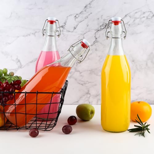 6 Pack 1 Liter Swing Top Glass Bottles, 33oz Flip Top Brewing Bottles with Airtight Stopper for Vanilla Extract, Kombucha, Beer, Kefir, Mead - size: 33oz