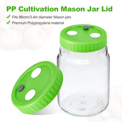 FOUR E'S SCIENTIFIC 12 Pcs Mason Jar Lids | With 32 PTFE 0.22μm Filters & 25 Rubber Stoppers, Fit 86mm Wide Mouth Mason Jars