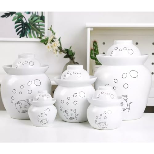 MRYBD Ceramic Pickle Jar With Water Seal,Kimchi Containers, Fermentation Jar, Fermentation Jars Ceramic Pots, Sealed Fermentation Jars With Lids, Sauerkraut Crock White-7L - color: White, size: 7L