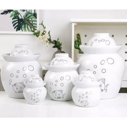 MRYBD Ceramic Pickle Jar With Water Seal,Kimchi Containers, Fermentation Jar, Fermentation Jars Ceramic Pots, Sealed Fermentation Jars With Lids, Sauerkraut Crock White-7L - color: White, size: 7L