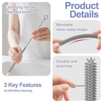 YOTIME Straw Cleaner Brush Extra Long 12.6 inch, 2Pcs Reusable Silicone Straw Brush for Sippy Cup, Water Bottle and Tubes, 6mm+9mm, Gray - color: Gray