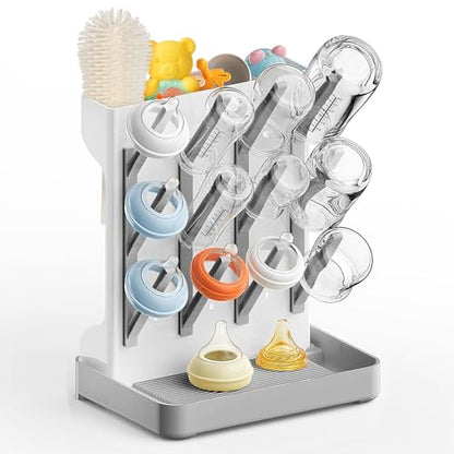 Baby Bottle Drying Rack: Vertical Space Saving Countertop Drying Rack - BPA-Free Baby Accessories Storage Stand Organize Brushes Pacifiers on Countertop - Elegant Grey - color: Elegant Grey