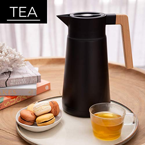 Thermal Coffee Carafe 68 Oz - Stainless Steel Insulated with Tea Infuser | Hastings Collective Double Wall Vacuum Carafe, Keeps Drinks Hot for Hours, Push-Button Pour, Coffee Tea Cold Brew, Black - color: Black
