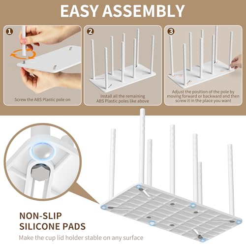 Adjustable Tumbler Lid Organizer - Holds up to 16 Lids, Disposable Cup and Lid Holder, Baby Bottle Drying Racks, Mason Jar Lids Holder,Clutter-Free Kitchen Cabinets,ABS Plastic