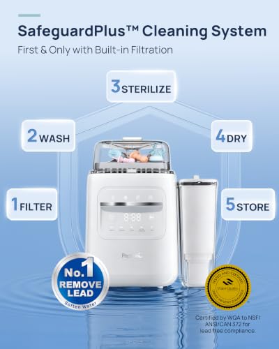 Papablic SafeguardPlus Baby Bottle Washer with Water Purification, 8 Bottles Capacity, 12-Min Fast Wash, 360° Deep Clean Bottle Washer &Sterilizer &Dryer for Bottles, Pump Parts, Baby Essentials