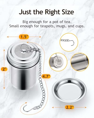 HOUSE AGAIN Tea Infuser, Extra Fine Mesh Tea Infusers for Loose Tea, 18/8 Stainless Steel Tea Strainer with Extended Chain Hook, Tea Steeper for Brew Tea, Spices & Seasonings Small × 2 - size: Small × 2