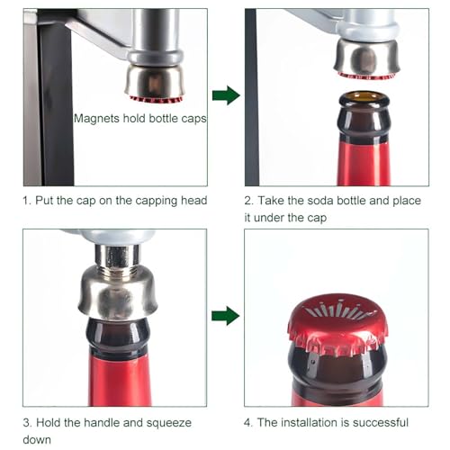 Manual Bottle Capper Tool For Home Brewing, Beer Glass Bottle Capping Machine, Metal Easy Action Bench Bottle Capper, Adjustable Height Bottle Cap Sealer, Green, Beer Cap Sealing
