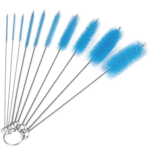 CiaraQ Bottle Cleaning Brushes, 8 Inch Nylon Tube Brush Set | Blue Cleaner for Narrow Neck Bottles Cups with Hook, Set of 10pcs. - color: Blue, size: 8.0 Inch (10pcs)