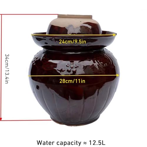 Traditional Chinese Ceramic Fermentation Crock With Water Seal Lid, Stoneware Sauerkraut Pickling Jar, 1 Pcs(12.5L) - size: 12.5L
