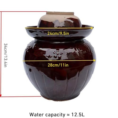 Traditional Chinese Ceramic Fermentation Crock With Water Seal Lid, Stoneware Sauerkraut Pickling Jar, 1 Pcs(12.5L) - size: 12.5L