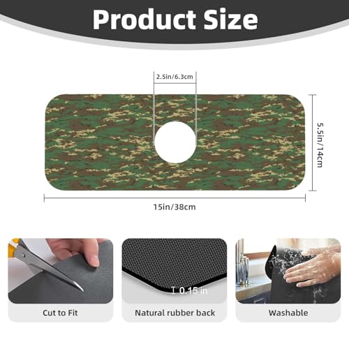 Camouflage Green Brown Camo Faucet Mat For Kitchen Sink, Absorbent Countertop Protector, Quick Dry Sink Splash Guard Pad, Waterproof Draining Mat 15" X 5.5" - color: Style 3