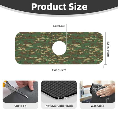 Camouflage Green Brown Camo Faucet Mat For Kitchen Sink, Absorbent Countertop Protector, Quick Dry Sink Splash Guard Pad, Waterproof Draining Mat 15" X 5.5" - color: Style 3