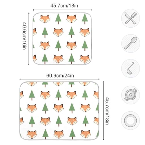 Fox Tree White Dish Drying Mat for Kitchen Counter Super Absorbent Draining Mat with Non-slip Backed Dish Rack Pad for Draining Racks Countertops Sinks Dish Bottles Cups Bowl