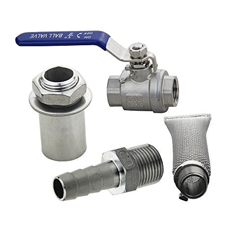 UP100 Weldless Boil Kettle Ball Valve 6 inch Bazooka Screen Kit & Hose Barb Homebrew