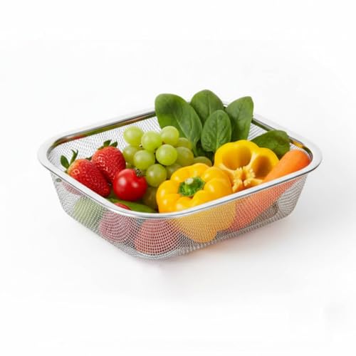 18/8 Stainless Steel Colander Strainer for Kitchen, Rectangular Colander for Pasta, Vegetables, Fruits, Rustproof & Dishwasher Safe (8.27 x 6.69 x 2.17 inch) - size: 8.27 x 6.69 x 2.17 inch