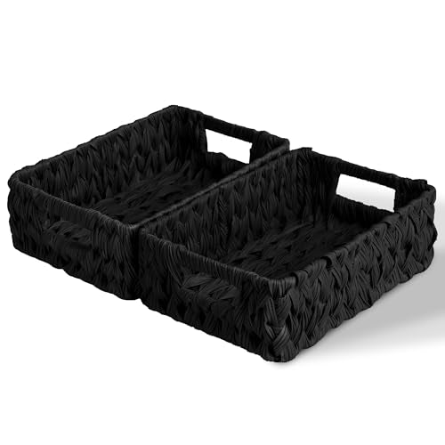 GRANNY SAYS Wicker Storage Basket, Decorative Woven Baskets for Storage, Waterproof Baskets Organizer, Wicker Basket for Organizing, 2-Pack, Black - color: Black, size: 11¼"L x 7½"W x 3½"H