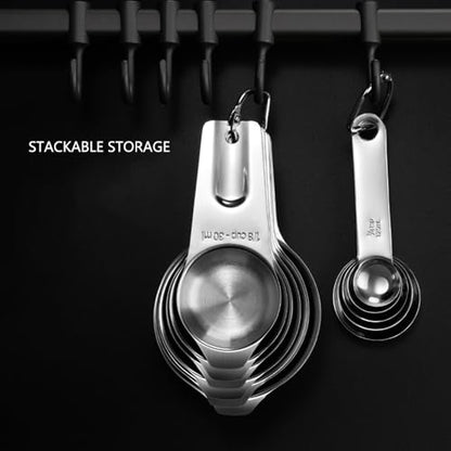 Measuring Cups and Spoons Set Heavy Duty 304 Metal Stainless Steel Measuring Cup Spoon Kitchen Gadgets for Cooking Baking (Set of 15) - size: Set of 15