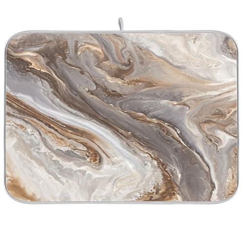 Brown Grey Marble Dish Drying Mat Absorbent Microfiber Dish Drying Pad Drainer Mats for Kitchen Counter 18 x 24 In - size: 18x24in