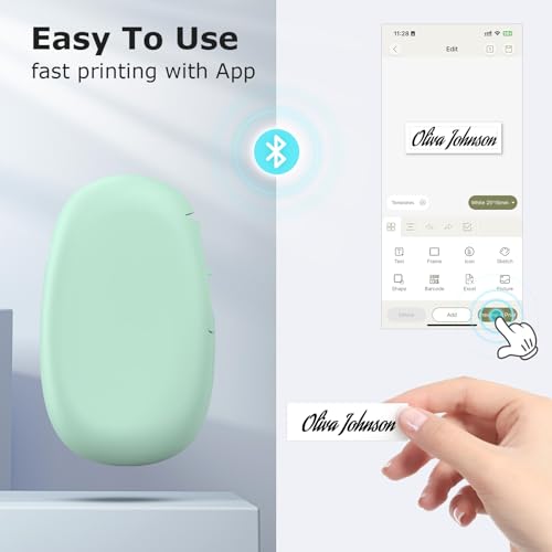 SUPVAN E10 Bluetooth Label Maker Machine with 3 Tapes, Continuous Waterproof Label, Versatile App with 35 Fonts and 1k+ Icons, Inkless Labeler for Home, Kitchen, School, Office Organization, Green - color: Green